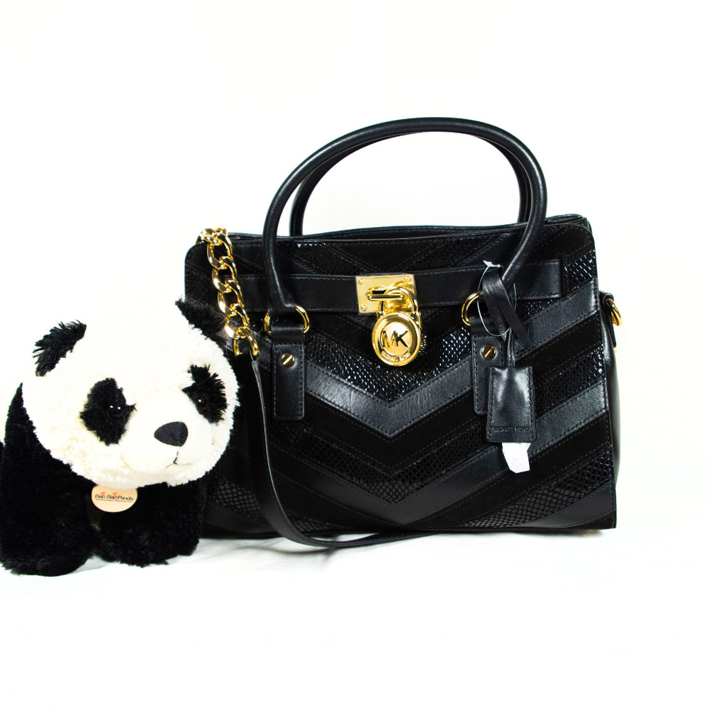 New black chevron Michael Kors lock satchel